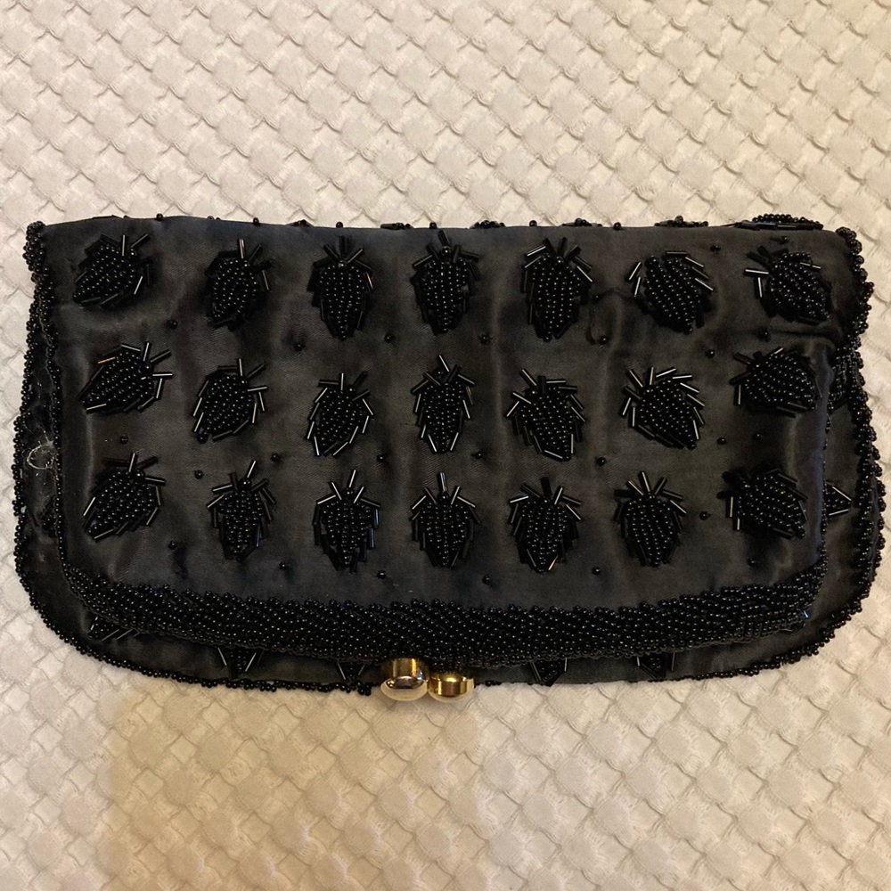 Beaded satin fold over clutch